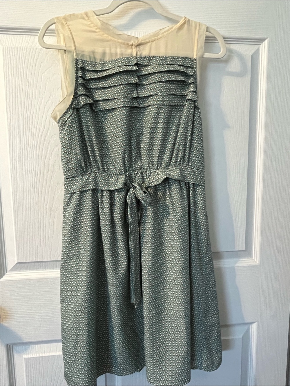 Esley Cream Yoke with Sage Patterned Midi Dress